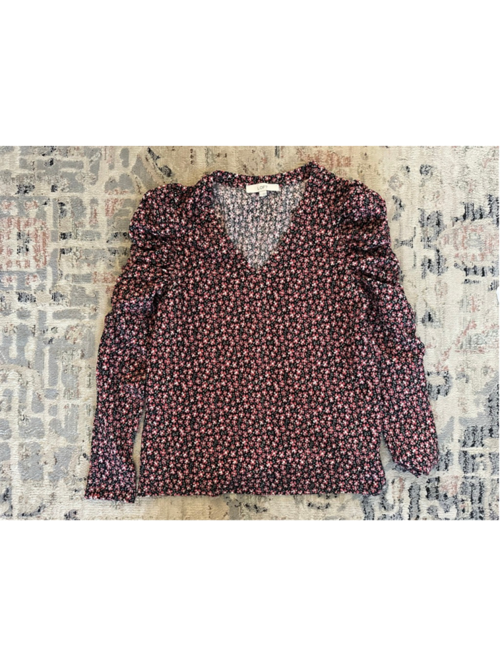 Women's LOFT Black Pink Floral Blouse L